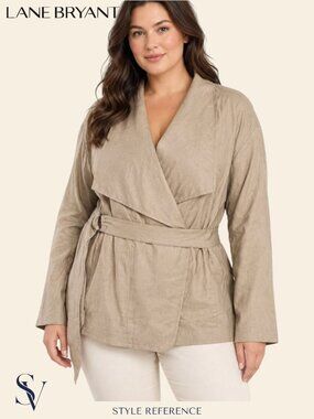 NWT Lane Bryant Stretch Linen Draped Wrap Jacket Khaki Tan Plus Size 28
